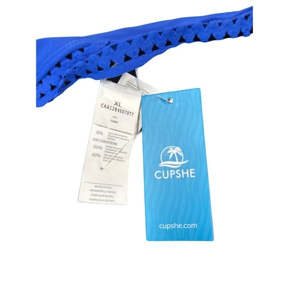 Cupshe High Waisted Figure Flattering Royal Blue Laser-Cut Detailed Edge Bikini - Picture 4 of 6